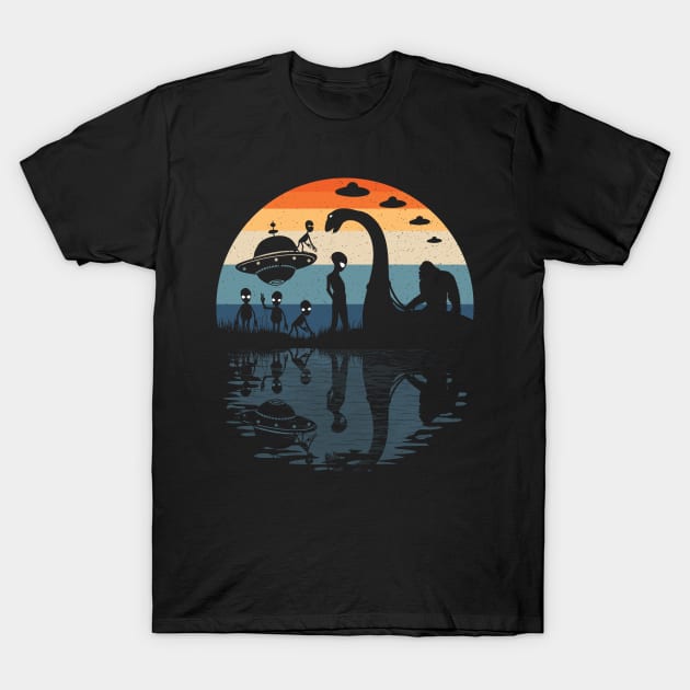 Bigfoot Loch Ness Monster Nessie And Aliens T-Shirt by Tesszero